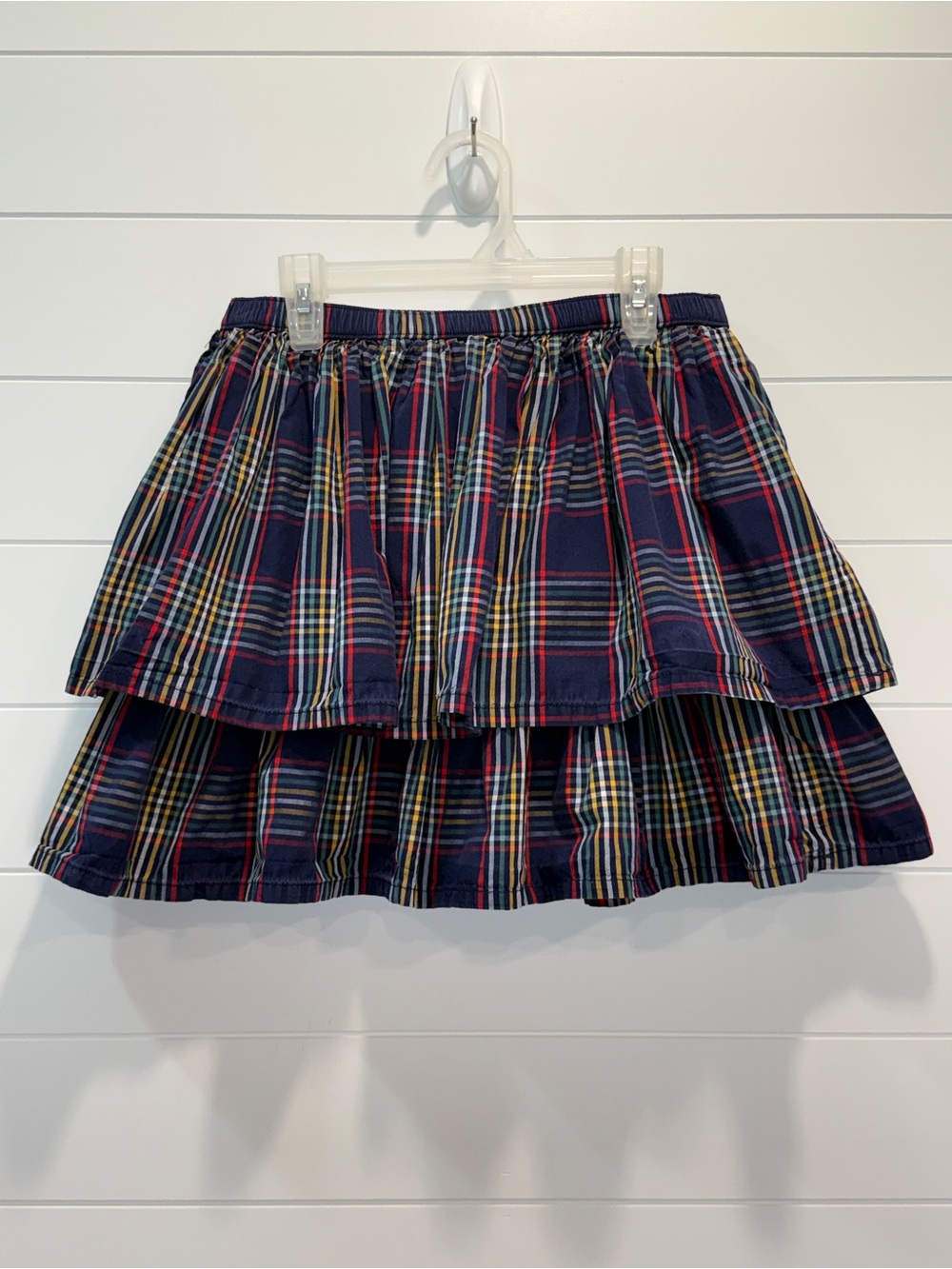 Hanna Andersson Navy Plaid Tiered Skirt with Red & Yellow Accents